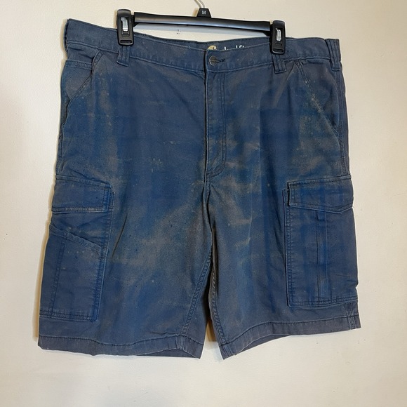 Custom Carhartt Cargo Shorts X Relaxed Fit Bleached Dyed Mens Size 40 Blue Gray - Picture 1 of 15
